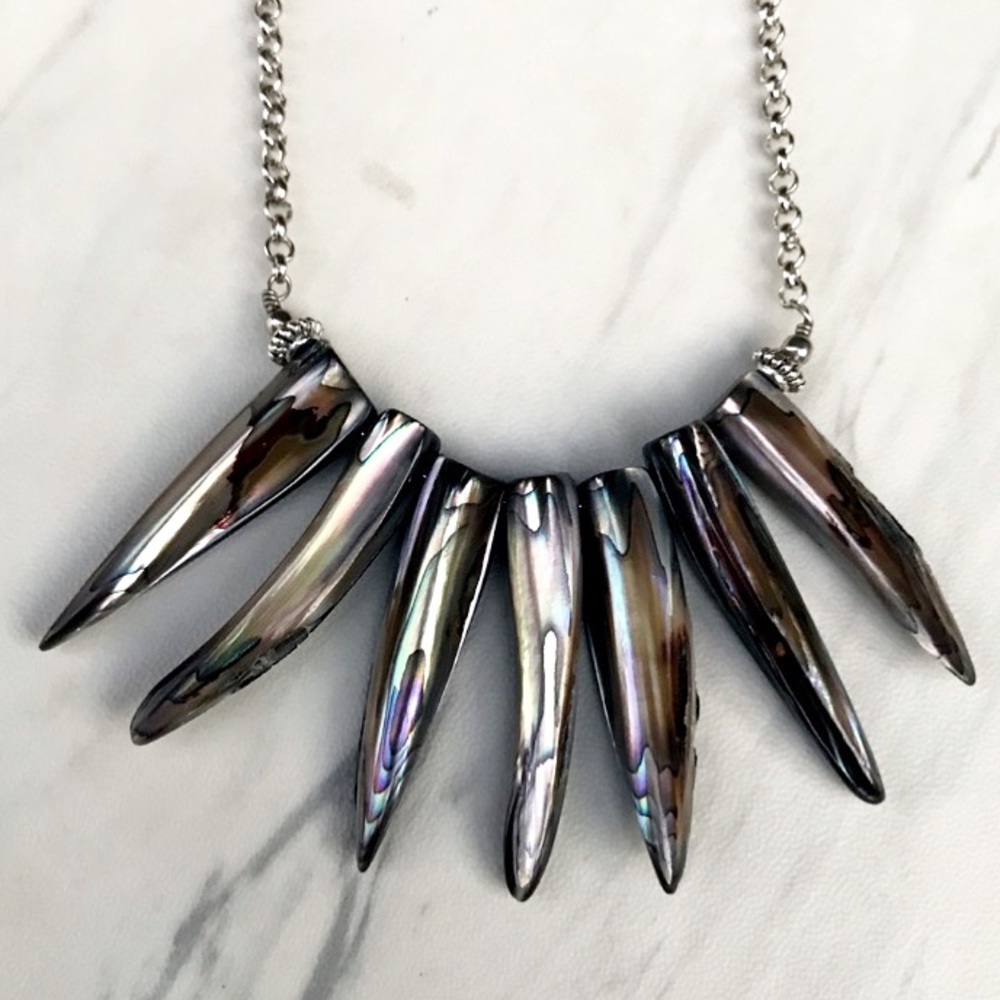 Genuine abalone tribal horn choker necklace - Picture 6 of 8